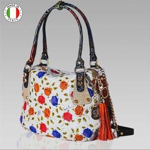 Marino Orlandi Designer Handpainted Roses Handbag - Multicolor Purse Crossbody